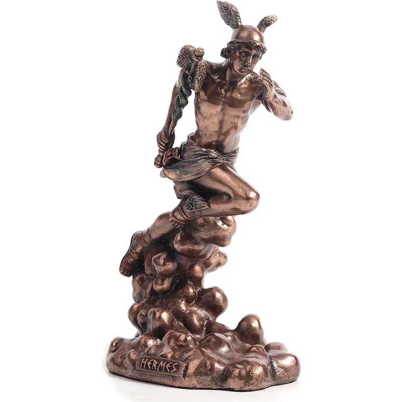 dios-hermes-cabuceo Escultura del dios Hermes con su caduceo, símbolo del equilibrio y la comunicación.